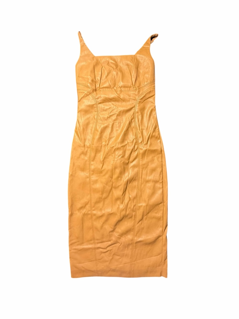 Elie Tahari Faux Leather Dress Size 2 Saddle Selle Tan Adj Straps Bodycon $375